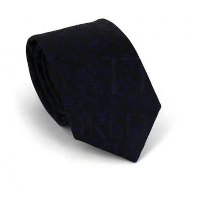Corbata Estrecha Estampada Azul Marino y Negra