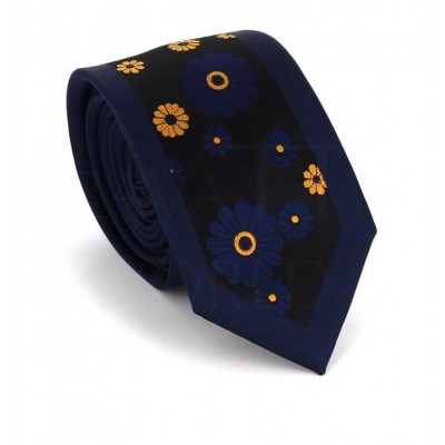 Corbata Estrecha Estampado Flores Azul Marino