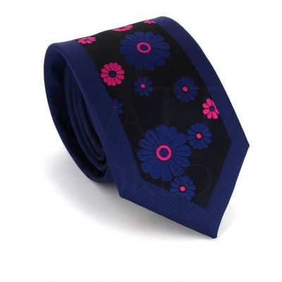 Corbata Estrecha Estampado Flores Azul Marino I